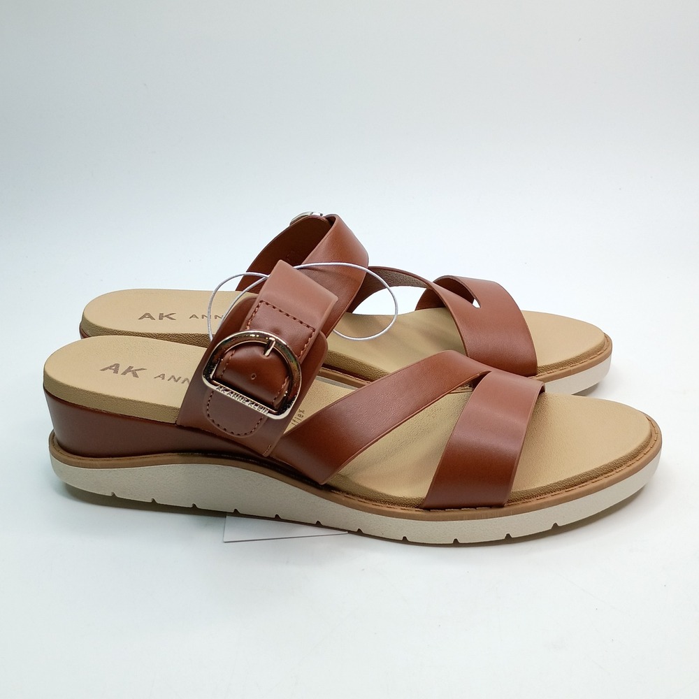 Anne Klein Aklalasa Wedge Sandals Women Size 8.5 Cognac Brown iFlex Buckle Strap - Picture 6 of 10